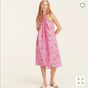 J.Crew Halter Midi Dress Swim Cover Up Pink Floral Cotton Beach Vacation Medium